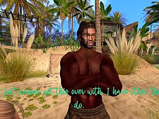 black guy bangs asian stepsister on beach in Second Life! 🌴