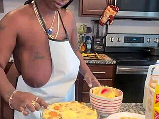 Making banana pudding with ebony bbw and natural tits!