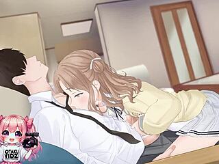 hot college girl rides and jerks for anime cumshot