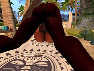 black guy bangs asian stepsister on beach in Second Life! 🌴