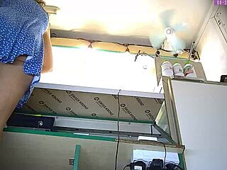 sexy blonde step sis upskirt at work voyeur cam 😍