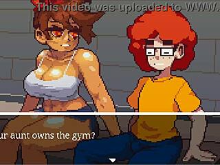 i love how this msucular girl in gym buddies hentai sucks my cock after training, her boobs bouncing so cute.