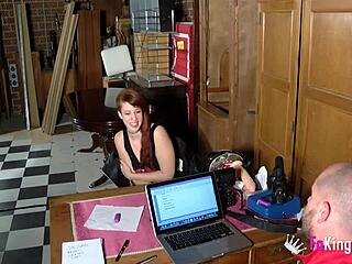 Shy redhead teen teases and rides hard during her steamy USA casting.