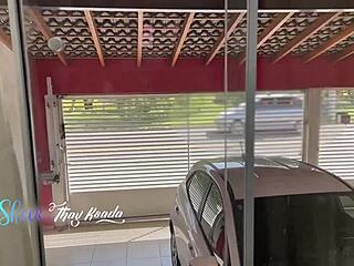 wife opens window and lets him enter outdoors