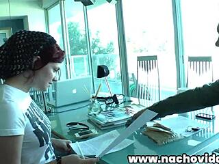 Behind the Scenes, Nacho Makes Her Wear Rubber Nose. She Drools While Sucking His Huge Cock.