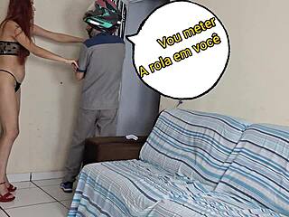 Husband orders wife to take delivery from motoboy in panties.