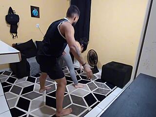 Gym employee helps student with private lesson at home