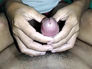 My girlfriend expertly handles my cock in hot handjob