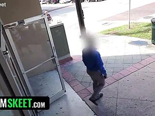 Hot babe with big tits caught stealing, pays guard with rough anal creampie.