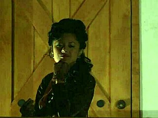 brooke ballentyne keeps riding chaps on while taking deep creampie action