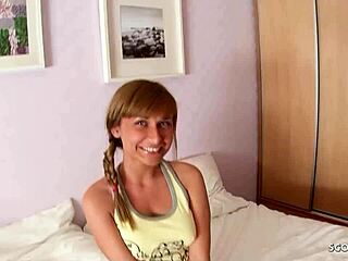 Cute blonde step-sister with blue eyes begs for a hard pounding