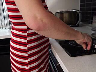 Mature Cheating Wife Sucks Cock in Kitchen POV with Long Hair.