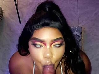 Tricked young ebony girl sucks cock