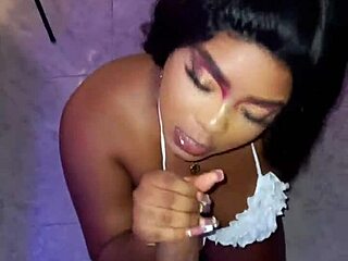 Tricked young ebony girl sucks cock