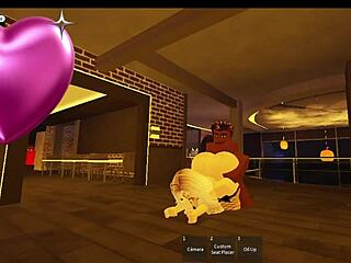 Snowbunny meets a big black man in Roblox for a rough, intense, and exciting virtual encounter with a monster sized avatar