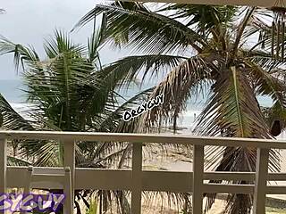 Ebony Wife Flashes Tight Pussy at Beach House