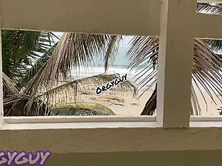Ebony Wife Flashes Tight Pussy at Beach House
