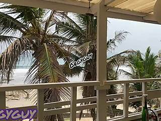 Ebony Wife Flashes Tight Pussy at Beach House