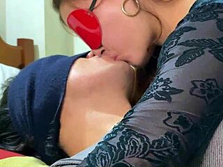 Stepsister leads with deep wet French kiss