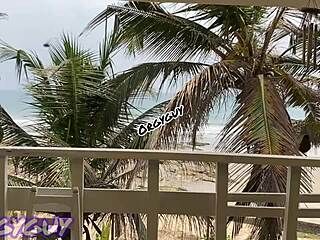 Ebony Wife Flashes Tight Pussy at Beach House