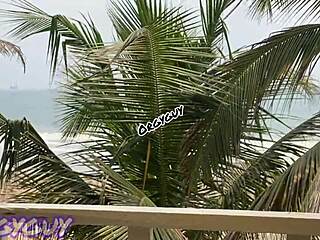 Ebony Wife Flashes Tight Pussy at Beach House