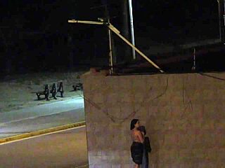 Beach security camera catches couple getting frisky in public spot.