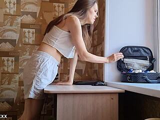 Lonely housewife tries sex toy