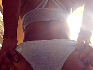 Big pussy spreads in little panties, teasing close up.