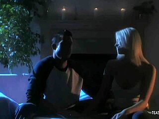 Horny short hair blonde asks, 'want me to suck your cock?' then rides on sofa