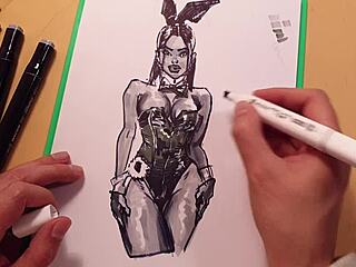 drawn hot sexy girl in latex quick sketch