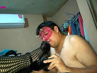 fishnet lingerie and heels for footjob