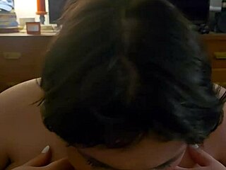 Tits on display, blowjob until he cums in homemade couple scene