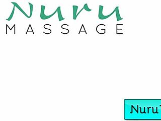 Blonde masseuse rubs natural tits during wet nuru massage on Brad Newman! 💦