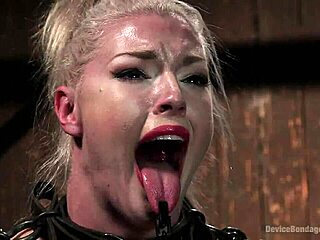 blonde in bdsm device bondage scene