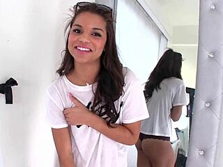 gabriella ford, 19 yo latina, takes huge cock pov blowjob with massive cum swallow