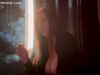 Hey, wanna watch Italian milf Artemisia Love smoke solo with big tits?