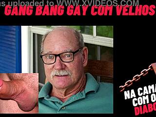 wild gay gang bang with older men in bed
