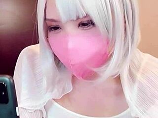 Masked Japanese Shemale Masturbates Live on Camera