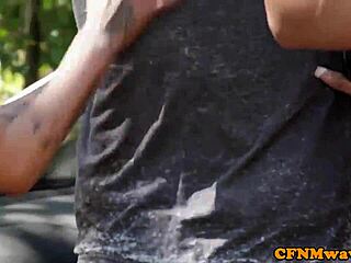 uniformed british cops jerking sub outdoors in stockings.