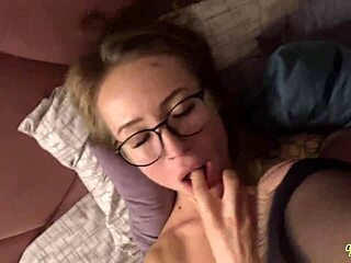 Blonde mistress in stockings gets cum splashed on face