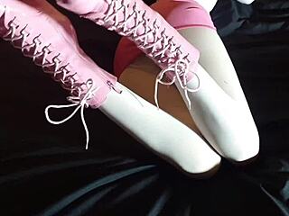 laura xxx model in sexy video with 8 inch pink platform heels and white pantyhose 😘