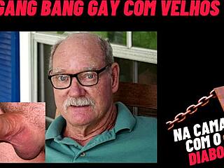 wild gay gang bang with older men in bed