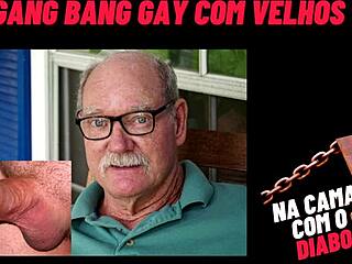 wild gay gang bang with older men in bed