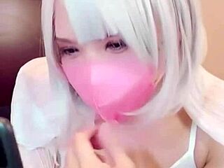 Masked Japanese Shemale Masturbates Live on Camera