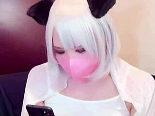 Masked Japanese Shemale Masturbates Live on Camera