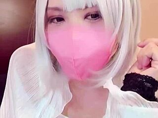 Masked Japanese Shemale Masturbates Live on Camera