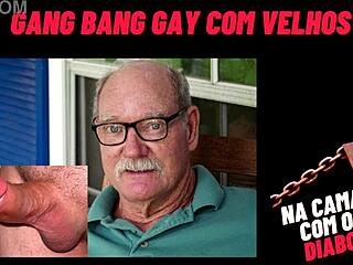 wild gay gang bang with older men in bed