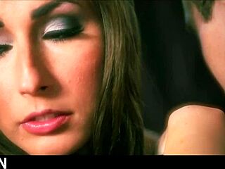 Beautiful milf in stockings blows cock, cum on big natural tits, sensual kissing and sex