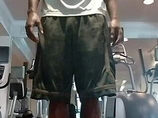 Teacher gets naughty in gym with solo workout fun.