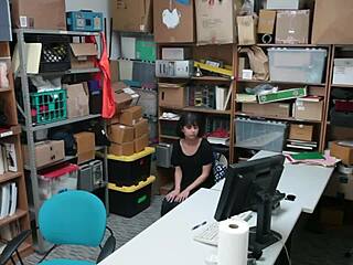 penelope reed caught stealing, gets drilled hard in office by security